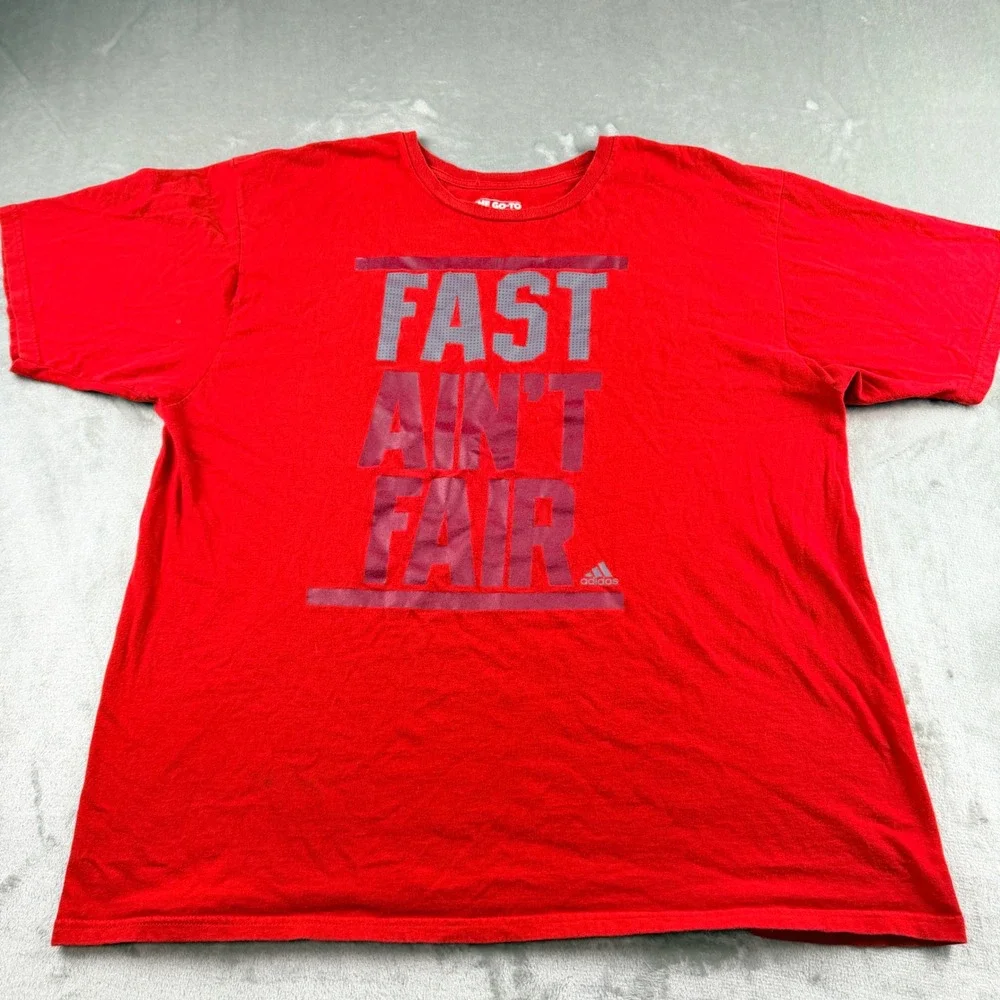 Adidas Men's 2X Red Fast Ain't Fair Graphic Tee The Go-To Tee Short Sleeve Shirt